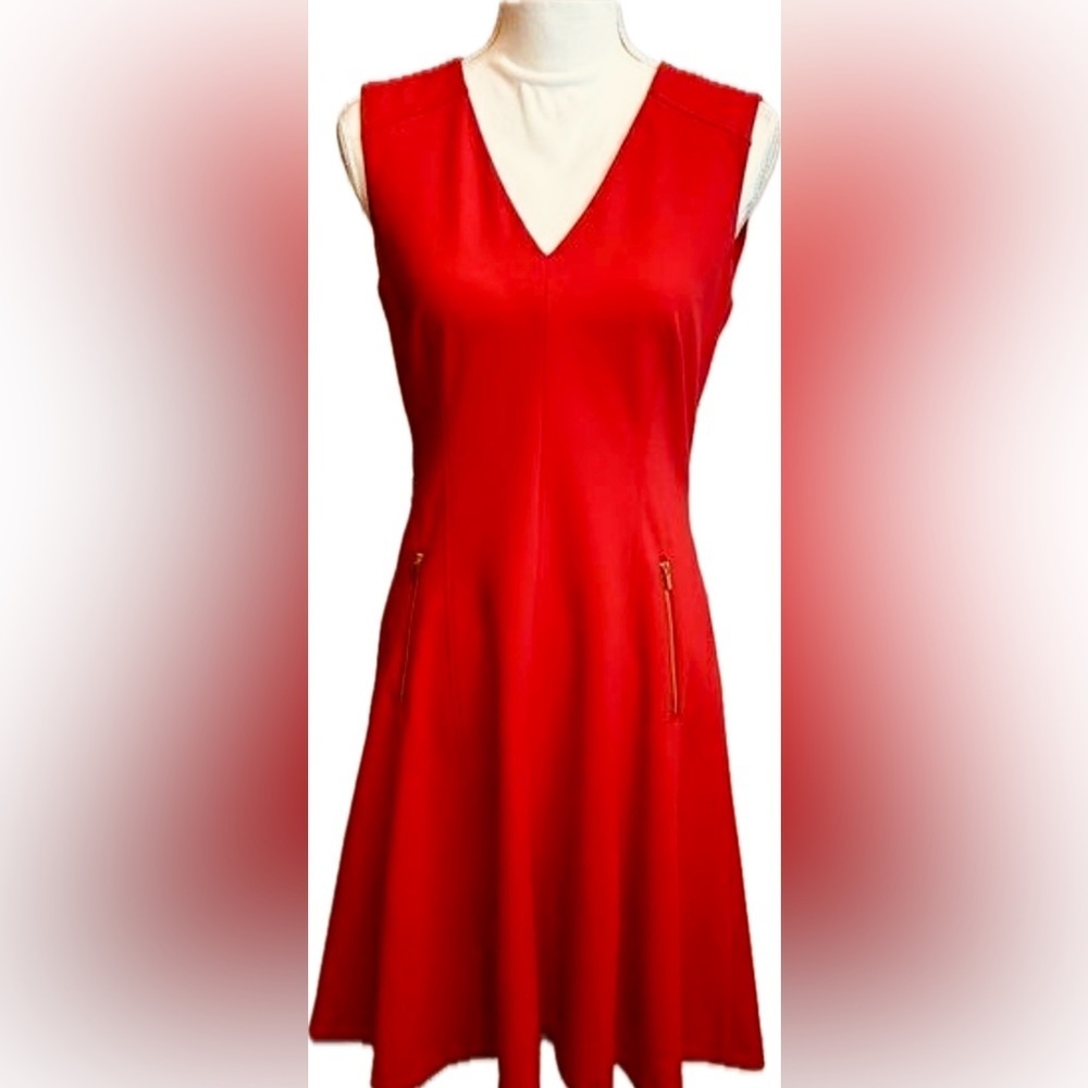 Marc New York Fit and Flare Midi Dress.  NWT. Red. Size 14.  Gold Zipper Accents